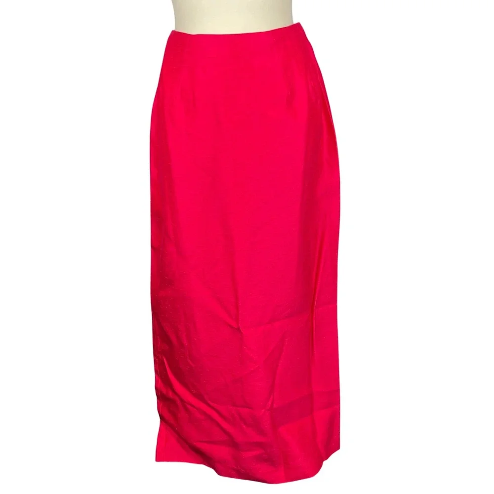 Vintage 80s Hot Pink Maxi Skirt Suit Set S/M Hot Pink Pearl Puff Sleeve USA Glam